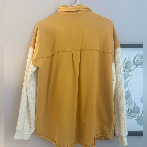 ODDY Oversized Mustard Button Up Shirt With Knitted Sleeves and Pockets - Picture 5 of 5